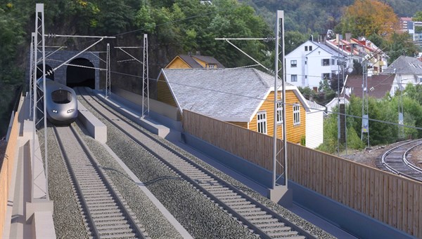 Generert bilde av hvordan togtunnelen i Bergen vil se ut